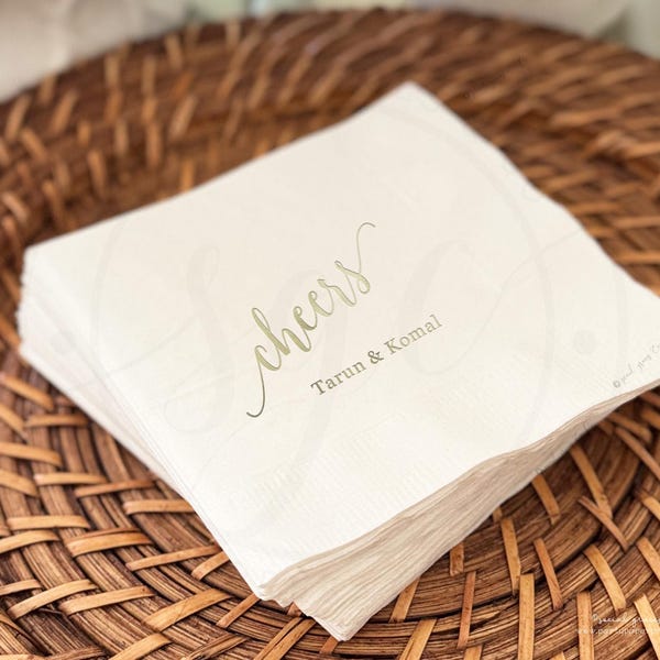 Personalized Wedding Cheers Cocktail Napkins, Engagement Bridal Party Napkin