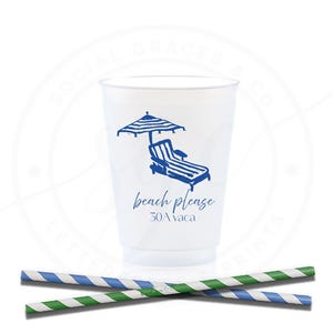Personalized Pool Party Cups: Frosted Shatterproof Cups, Beach Lounge Design