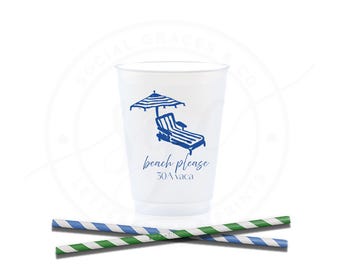 Personalized Pool Party Cups: Frosted Shatterproof Cups, Beach Lounge Design
