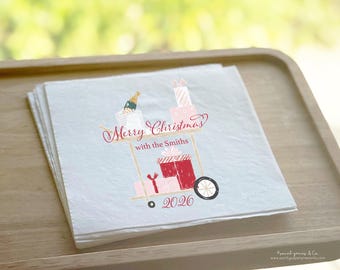 Christmas Party Bar Cart Cocktail Napkins, Personalized with Ink or Foil Imprint