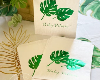 Foil Stamped Monstera Palm Leaf Party Favor Treat Bags | Birthday, Bridal or Baby Shower, Wedding Favors