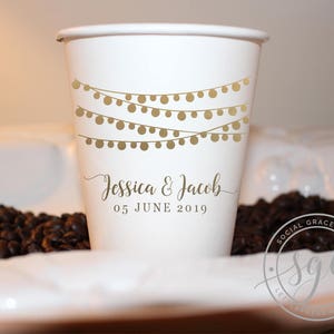 String of Lights Wedding | Customized Paper Cups | social graces and Co