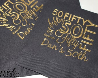 Fun 50th Birthday Party Cocktail Napkins • Personalized Party Accessories • Celebration Parties • Letterpress Foil by Social Graces & Co