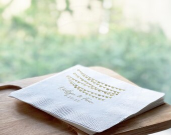 Wedding Napkins, Outdoor Wedding String of Lights, Personalized Foil Imprint Napkin