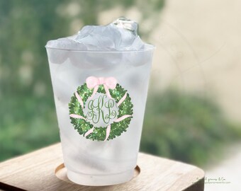 Christmas Party | Personalized Frosted Cups | Printed Shatterproof Cups | Monogram Wreath