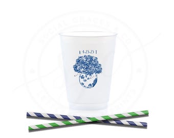 Hydrangea Ginger Jar Frosted Party Cups: Custom Wedding, Shower Favors