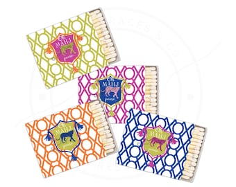 Custom Mahjong Matchboxes: Bamboo Pattern paired with Cheetah Tassel Crest Design (set of 50)