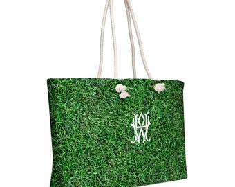 Grassy Turf Green Monogrammed Tote Bag