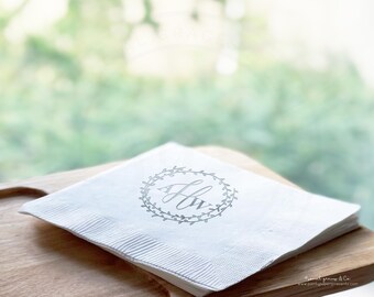 Laurel Wreath Wedding Monogram Napkins