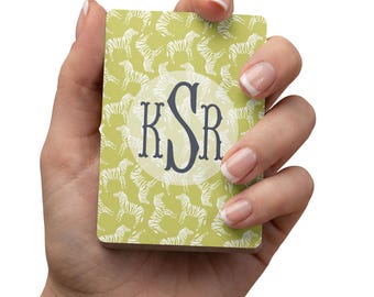 Zebra Print Bamboo Monogram Playing Cards