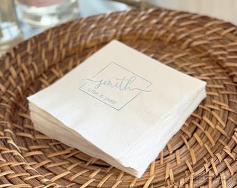 Wedding Logo Napkins, Reception Party Napkin, Rehearsal Dinner Foil Pressed Boxed Set