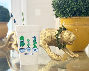 Topiary Ginger Jar Planters Personalized Styrofoam Foam Cups, 16oz To Go Cup Full Color Prints