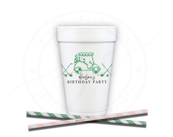 Personalized Preppy Golf Party 16oz Foam To Go Cups Full Color Prints