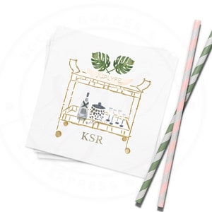 Personalized Napkins | Bar Cart Cocktail Party Napkins | Hand Painted Watercolor Illustration | Foil Imprint | Set of 100