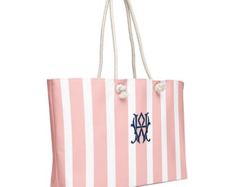 Cabana Stripe Monogram Tote Bag