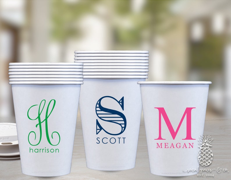 Monogram Coffee Cups Monogrammed Traveling Coffee Cup Personalized Disposable Paper Cups image 1