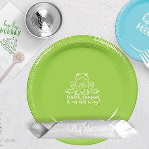 Personalized Plastic Cups | Personalized Plastic Plates | Monogram Napkins | Personalized Stir Sticks | Hip Hop Hooray Frog Party Plates
