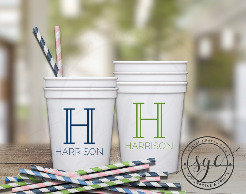 Monogram Initial Personalized Plastic Cups image 1