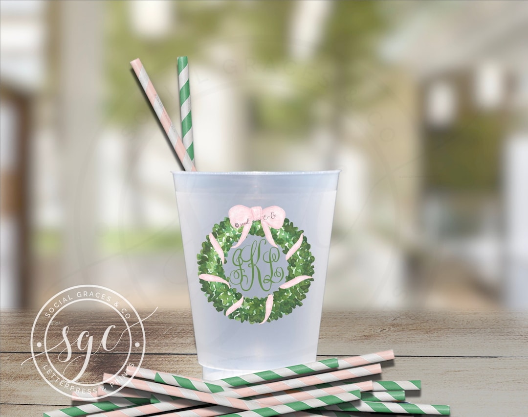 Personalized Cups, Monogrammed Watercolor Ribbon Bow Wreath | Signature ...