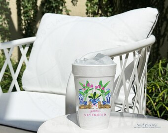 Mahjong Party Styrofoam Foam Cups, 16oz To Go Cup Full Color Prints