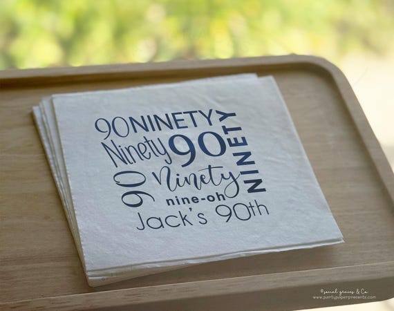 90th Birthday Party Cocktail Napkins, uncoined napkin boxed set