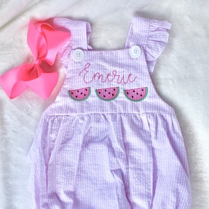 Personalized Watermelon Seersucker Bubble with Ruffles | Sweet one, Fruity, One in a Melon, Birthday Outfit, Two-ti Fruity Birthday, Romper