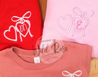 Personalized Valentines Day Sweatshirt for Girls | Heart Locket Design | Pink Mauve Red Embroidered Initial Crewneck | Toddler & Youth Sizes