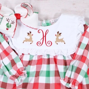 Personalized Christmas Bubble and Dress Reindeer Red and Green Plaid Baby Toddler Girl Embroidered Holly Wreath Santa Trees Monogram Etsy UK
