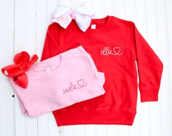Personalized Valentine’s Day Sweater | Red, Pink, White Sweatshirt | Name with hearts, embroidered, Winter, Party, Birthday gift