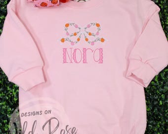 Pink Pumpkin Bow Personalized Sweater for baby, toddler and big girls| Sweatshirt Romper, Bubble, bow, fall outfit, birthday present, cute