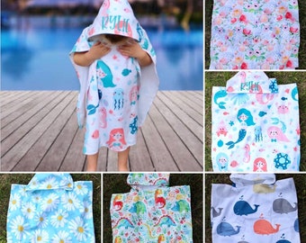 Personalized Swim Cover | Hooded Beach and Pool Towels | Embroidered Name, monogram, or initial | Mermaids, Dinos, Whales, Watermelon