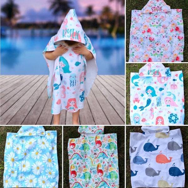 Personalized Swim Cover | Hooded Beach and Pool Towels | Embroidered Name, monogram, or initial | Mermaids, Dinos, Whales, Watermelon
