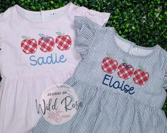 First Day of School Dress | Back to School Outfit | Personalized, Monogram, Name | Kindergarten, PreK, Daycare, Preschool, Apple, Fall