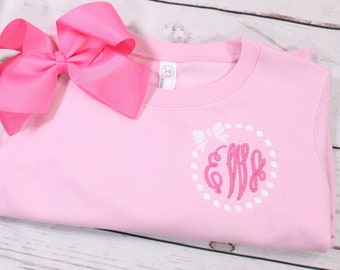 Monogram Sweater | Bow and dot circle | Personalized monogram or initial | Mauve, Pink, Black Sweatshirt | Fall Winter Spring birthday gift