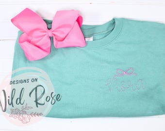 Personalized Girls Sweatshirt with embroidered bow| Teal, Black, Pink, Name, monogram |Fall, Winter, School, Sweater, jacket, birthday gift