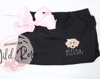 Golden Retriever Puppy Dog Personalized Girls Sweatshirt| Black, Pink, Name, monogram, embroidered |Fall, Winter, School, Sweater, jacket