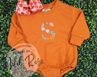 Orange Pumpkin Personalized Sweater for baby, toddler and big girls| Sweatshirt Romper, Bubble, bow, fall outfit, birthday present, cute