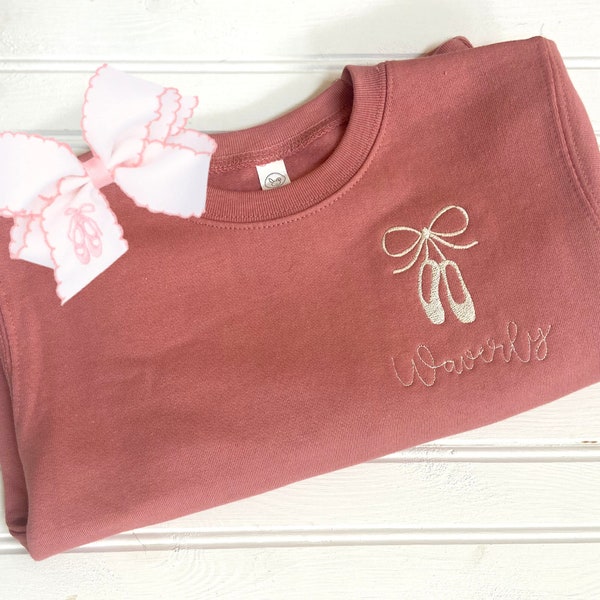 Ballerina Sweater | Ballet Slippers | Personalized monogram or initial | Mauve, Pink, Black Sweatshirt | Fall Winter Spring birthday gift