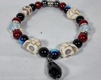 Dark and Gothic Inspired Bracelet with Howlite Skulls