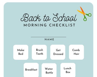 Kids Back to School morning routine chart, Routine Checklist, Chore Chart, daily task list, kids routines, kinder morning task list.