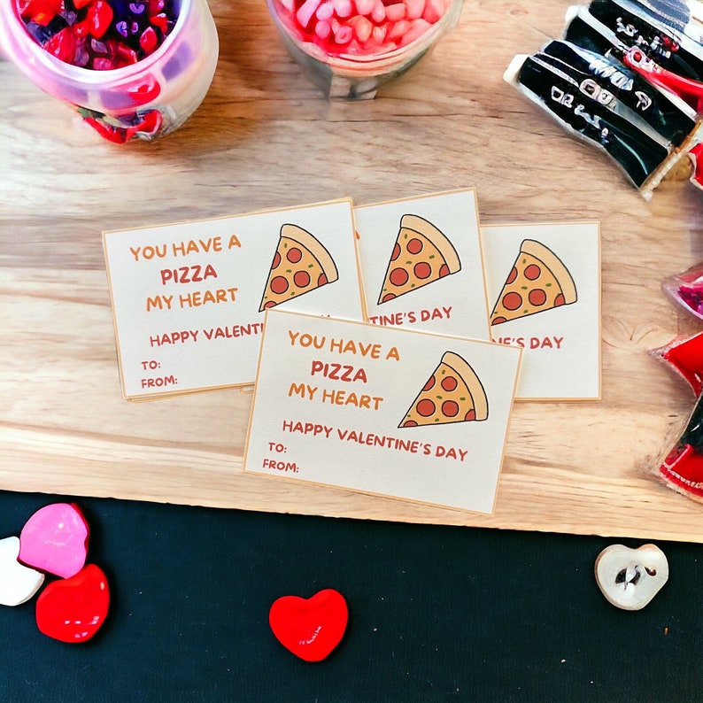 Kids Valentine Card set, school valentine card, Pizza Valentine Card for kids, kids classroom valentine cards SET OF 30 image 1