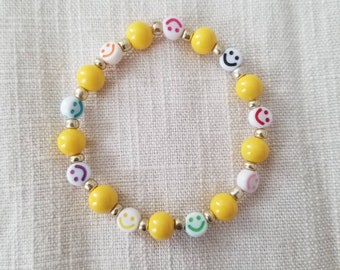 Yellow smiley face beaded stacking bracelet