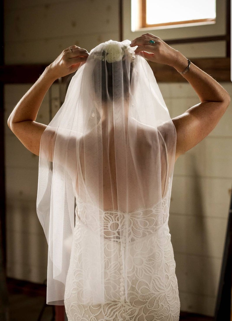 Fingertip wedding veil, single tier veil, soft tulle wedding veil, cut edge wedding veil image 3