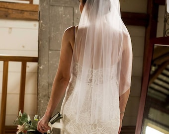 Fingertip wedding veil, single tier veil, soft tulle wedding veil, cut edge wedding veil