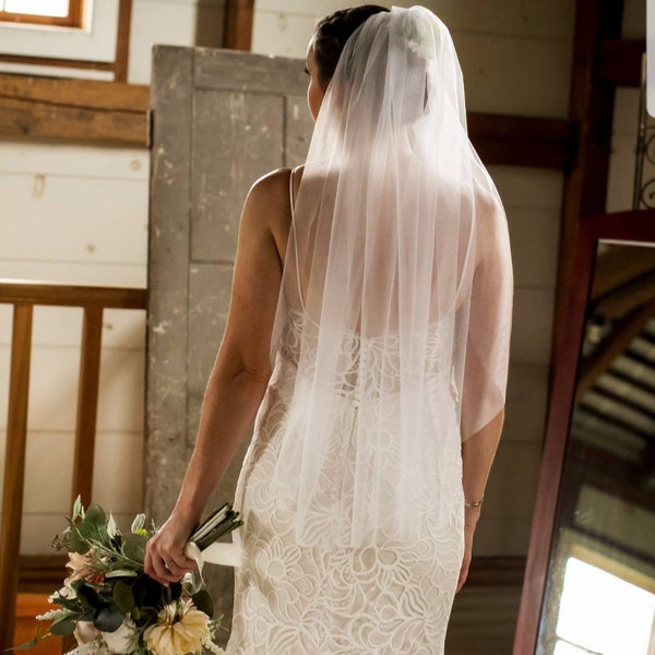 Fingertip wedding veil, single tier veil, soft tulle wedding veil, cut edge wedding veil