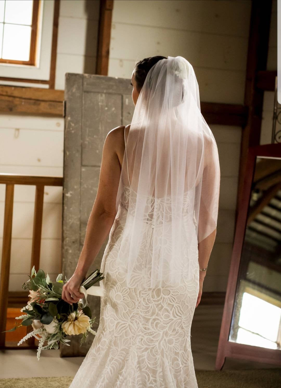 Fingertip wedding veil, single tier veil, soft tulle wedding veil, cut edge wedding veil