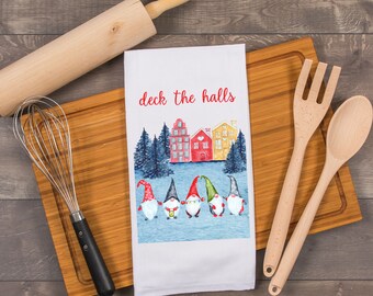 Christmas Gnome Tea Towel / Christmas Kitchen Towel / Christmas Dish Towel / Swedish Flour Sack Towel