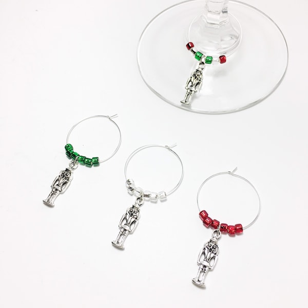 Nutcracker Wine Glass Charms / Stocking Stuffers / Christmas Table Decor / House Warming Gift