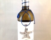 Silver Starfish Wine Bottle Tag, Blue Wine Bottle Topper by Group Therapy Wine, Hostess Gift, Wire Wrapped, Silver Wine Bottle Tag, Blue
