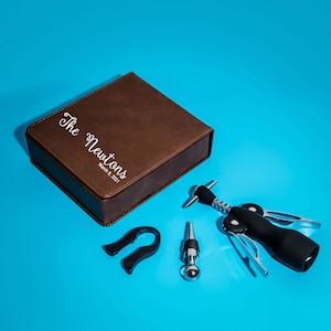 Personalized Wine Gift Set /  Wine Gift Box / Custom Leather Wine Set / Wine Lover Gift